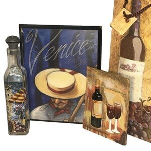 Lot of Kitchen Decor Wine Bar Accessories Set of 4 Rustic Italian wall art
